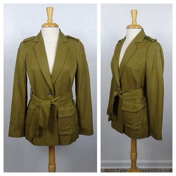 EXPRESS Women's Coat Jacket Belted Linen-Blend Lightweight Pockets NWOT XS - Picture 2 of 12